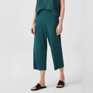 Eileen Fisher Women’s Ribbed Organic Cotton Blend Straight Pant Cropped Teal XXS